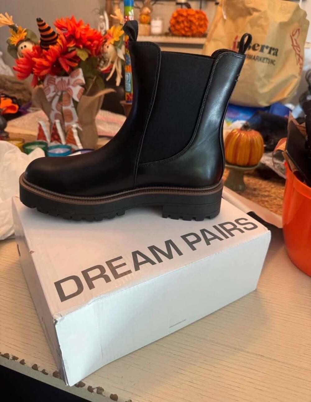 DREAM PAIRS Women's SDAB2412W Black-PU Chelsea Ankle Boots with Lug Sole